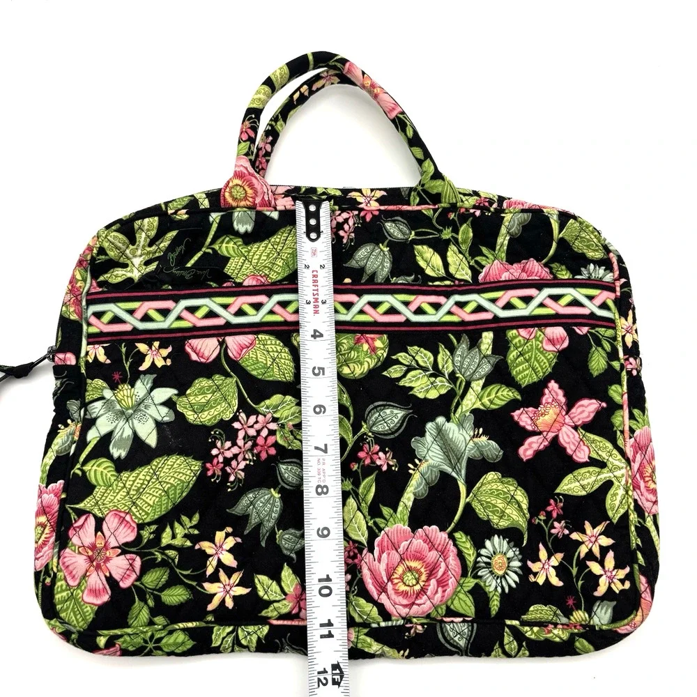 2007 Vera Bradley Retired Botanica Black Green Floral Quilted Laptop Case 14x11